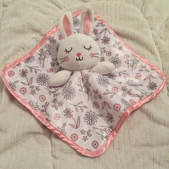 George Bunny Rabbit Pink White Flowers Walmart Satin Baby Security Blanket Lovey - Picture 2 of 5